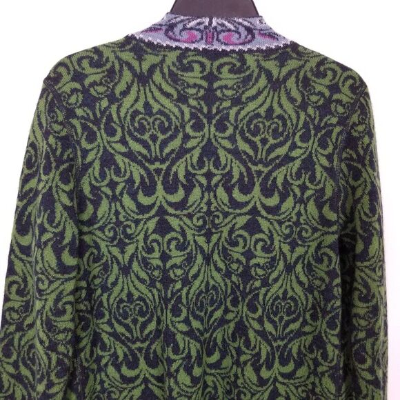 Tey-Art Women Alpaca Blend Open Front Cardigan Sweater Sz M Green Floral - Picture 5 of 7